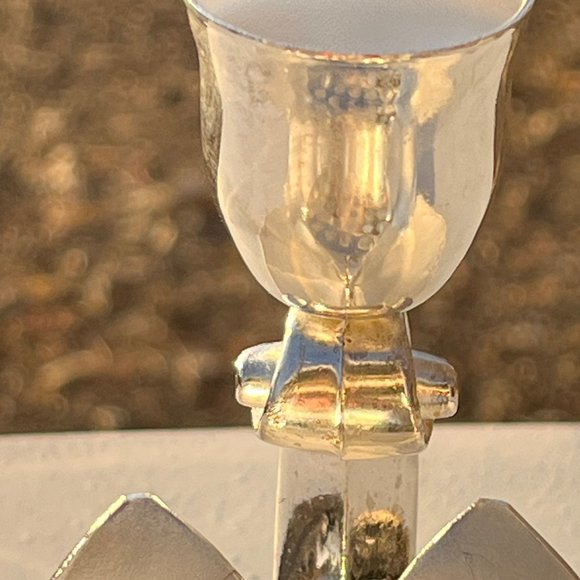 NIB Vintage Silverplated Lotus Shaped 3 Candle Flower Holder - Picture 7 of 9